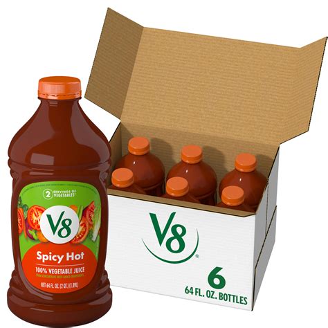 V8 Spicy Hot 100 Vegetable Juice 64 Fl Oz Bottle 6 Pack 64 Fl Oz Pack Of 6 LifeIRL