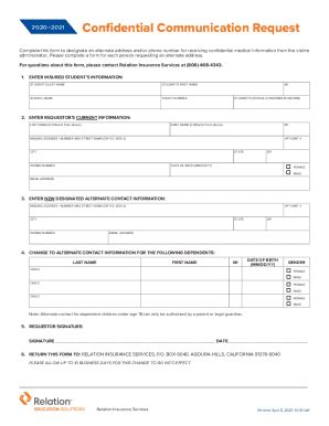 Fillable Online Confidential Alternate Communication Request Form