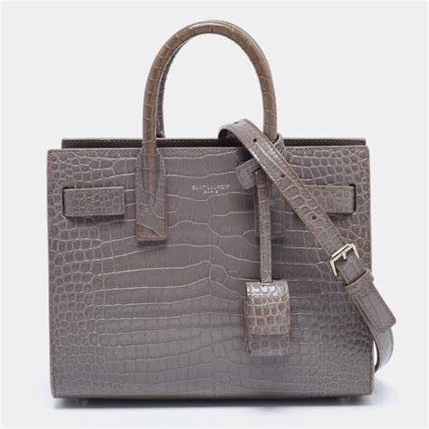 Saint Laurent Grey Croc Embossed Leather Nano Classic Sac De Jour Tote