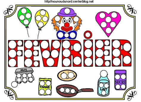 Mois de FEVRIER à colorier à gommettes en couleur