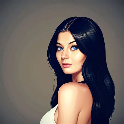 Cartoon Character Black Hair Blue Eyes Beautiful W