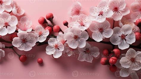 Pink Plum Peach Cherry Blossom Background Wallpaper Illustration ...