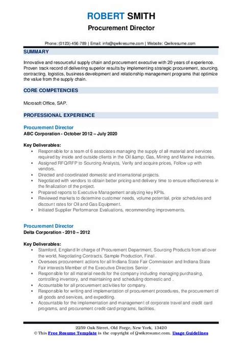 Procurement Director Resume Samples Qwikresume