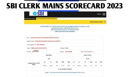 My SBI JA Mains Scorecard 2023 SBI Clerk Mains Scorecard SBI Clerk