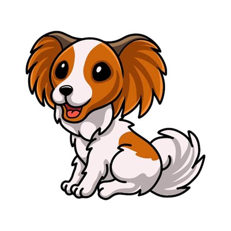 Dessin Anim Mignon Chien Papillon Assis Vecteur Premium