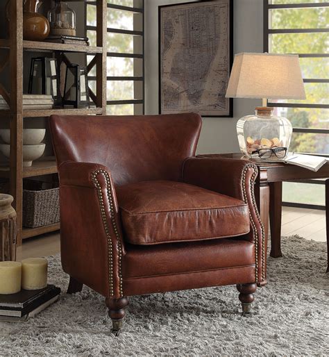 brown leather accent chair