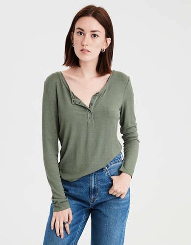 Womens Henley Shirts American Eagle Outfitters