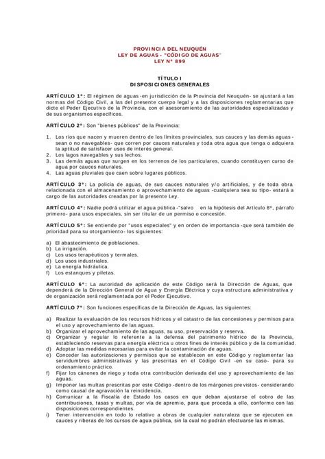 Pdf Provincia Del NeuquÉn Ley De Aguas CÓdigo De Aguas Ley Nº 899