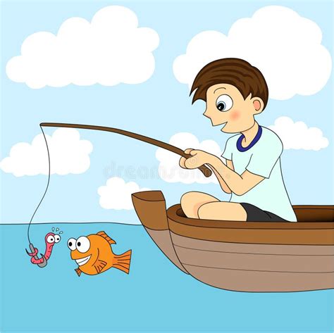 Pesca Do Menino Em Um Barco Ilustra O Do Vetor Ilustra O De