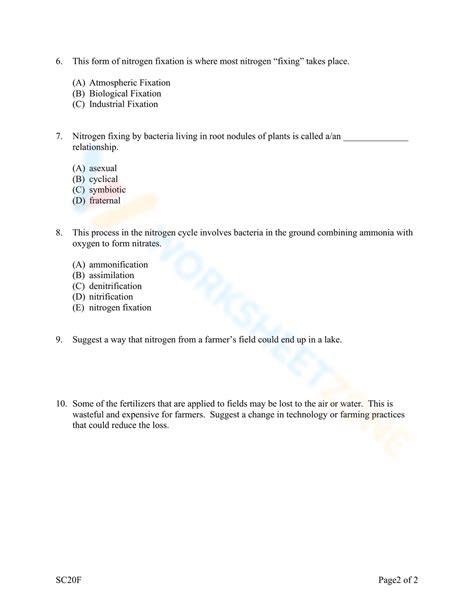 Free Printable Worksheets On Nitrogen Cycle Worksheets