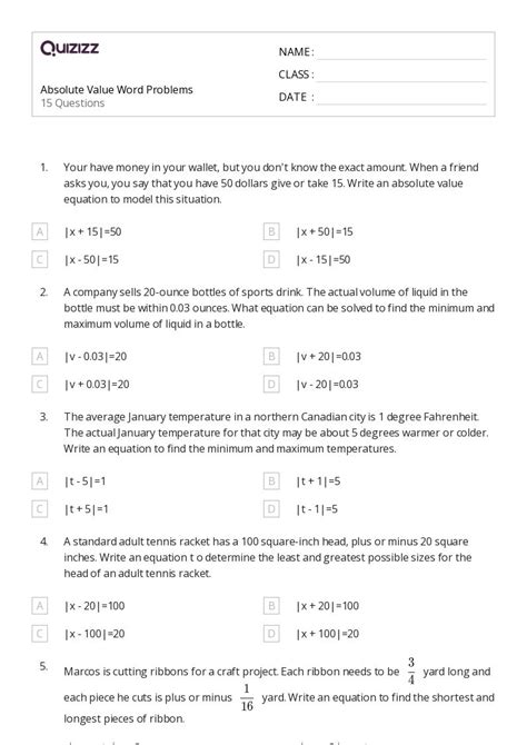 50 Absolute Value Worksheets For 10th Grade On Quizizz Free Printable