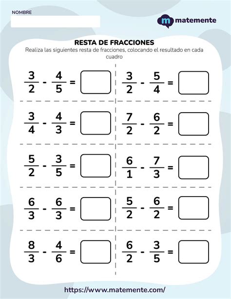 Ejercicios De Resta De Fracciones Pdf Para Imprimir