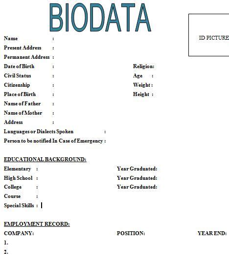 6 Simple Biodata Format For Job Application Biodata Format Bio Data