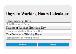 Days To Working Hours Calculator - Calculator Academy