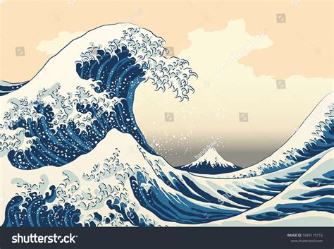 Great Wave Off Kanagawa Painting Reproduction Stock Vector (Royalty ...