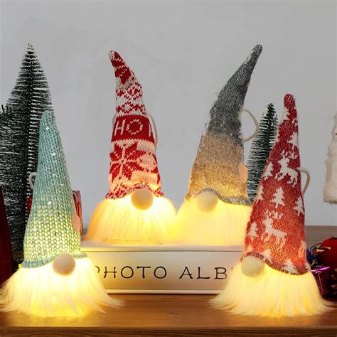 Gnome Christmas Decorations 4 Packs Handmade Swedish Tomte Santa With Lights Scandinavian