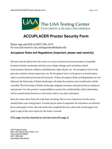 Fillable Online Accuplacer Proctor Security Form University Of Alaska