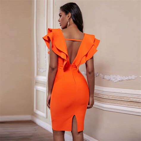 Deep V Neck Ruffles Dress Upscale Lifestyle Backless Bodycon Dresses Women Bodycon Dress