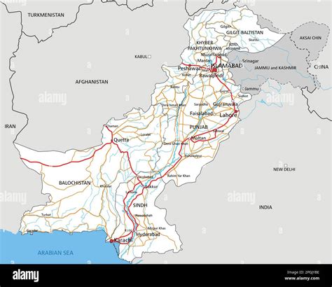 High Detailed Pakistan Road Map With Labeling Stock Vector Image Art