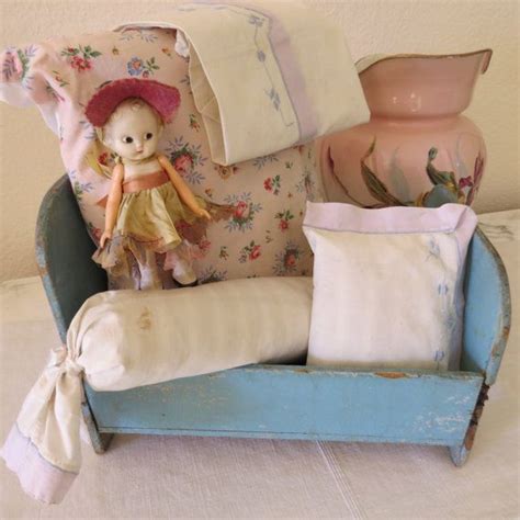 Antique Doll Bed With Vintage Original Matching Linens And Etsy