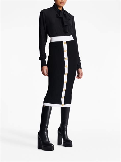 Balmain Buttoned Knit Midi Skirt Black Farfetch