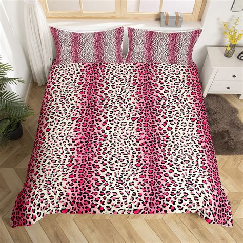 Yst Leopard Print Bed Set Pink Cheetah Duvet Cover Abstract Art