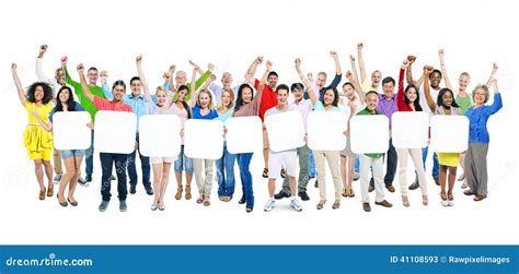 Group Of People Holding 10 Empty Placards Stock Image Image Of Group