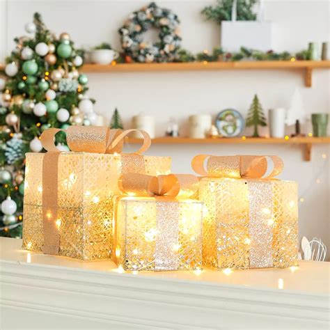 Cajas de Regalo iluminadas para Decoraciones navideñas Juego de 3