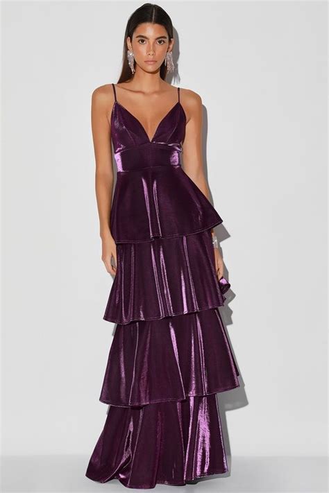 Cant Stop The Glam Purple Metallic Tiered Maxi Dress Tiered Maxi