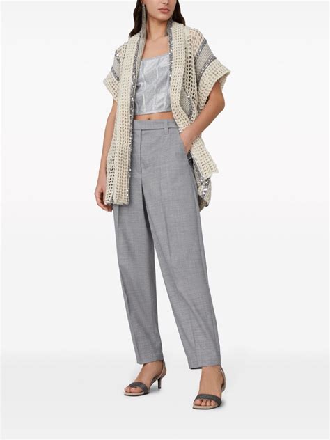 Brunello Cucinelli Belted Sequin Embellished Cardigan Neutrals