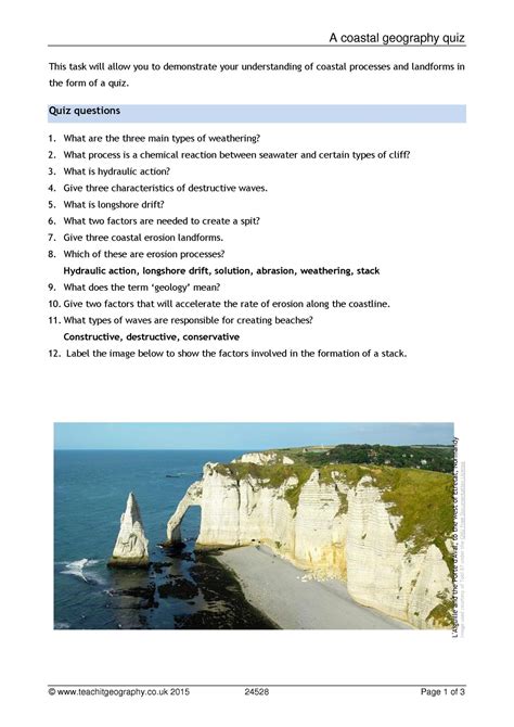 Coastal Process And Landforms Quiz KS4 Geography Teachit