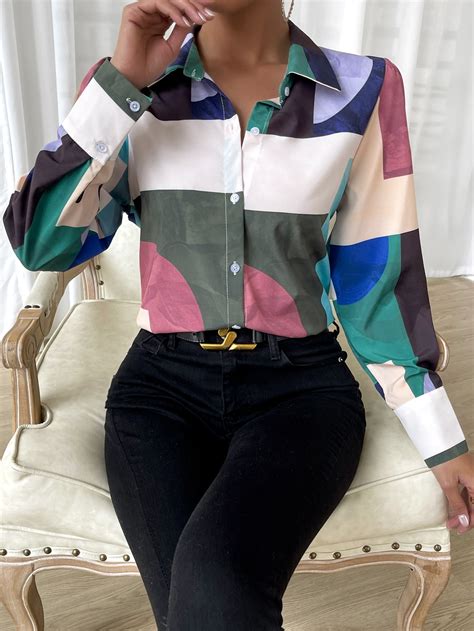 Color Block Button Front Shirt Shein Usa