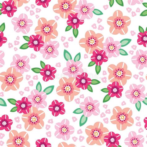 Vintage Abstract Spring Pink Flowers Seamless Pattern Stock Vector