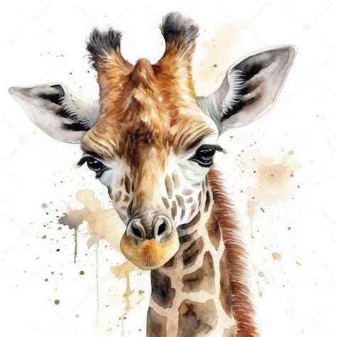 Premium Ai Image Adorable Baby Giraffe Watercolor Illustration On