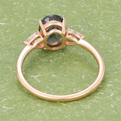 Gardensring K Rose Gold Oval Cut Black Rutilated Quartz Engagement