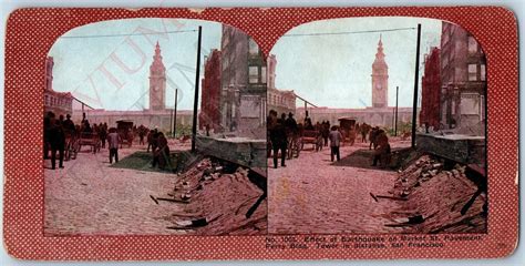 1906 San Francisco Earthquake Fire Market St Ferry Building Stereoview