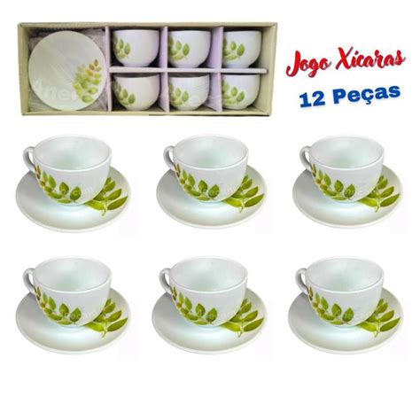 Jogo De Xicaras Pires Para Cafe Chá 12 Peças Porcelana 220 ML