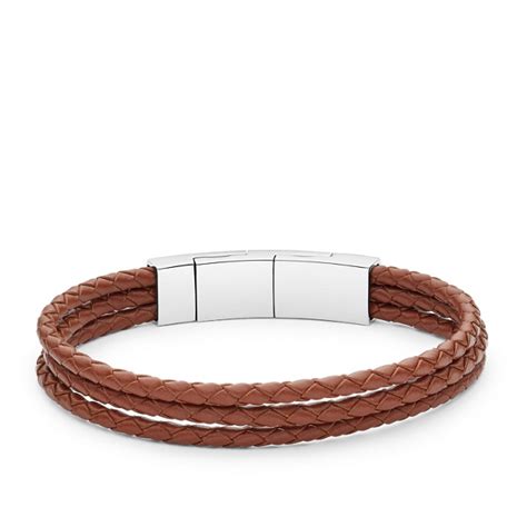 Light Brown Multi Strand Leather Bracelet Fossil