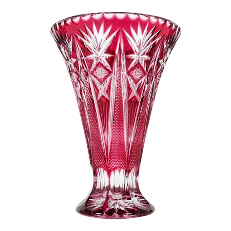 Mid Century Crystal Cut Cranberry Vase Chairish