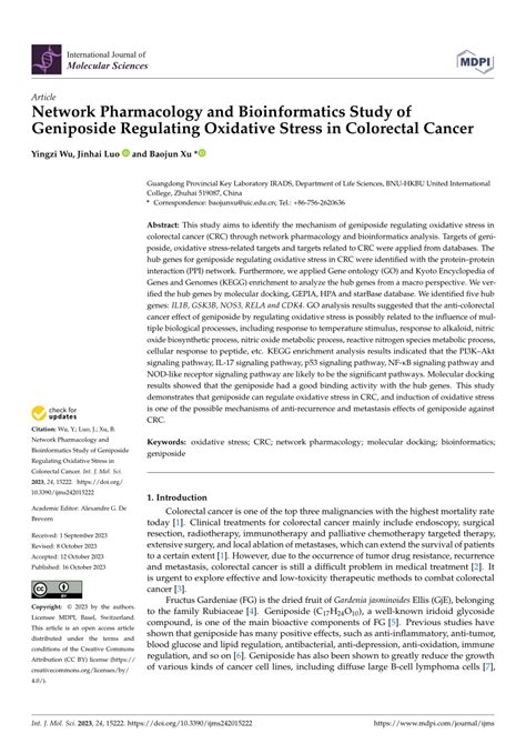 Pdf Network Pharmacology And Bioinformatics Study Of Geniposide