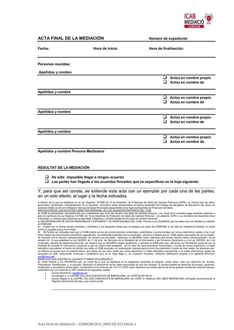 Acta Final De La Mediaci N Y Para Que As Conste Se Extiende