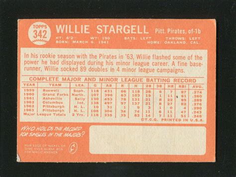 Topps Willie Stargell Rc Hof Pittsburgh Pirates Vg Ex Ebay