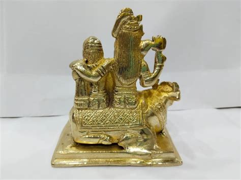 Golden Gold Plated Brass Shiva Parvati Statue For Worship Size 5