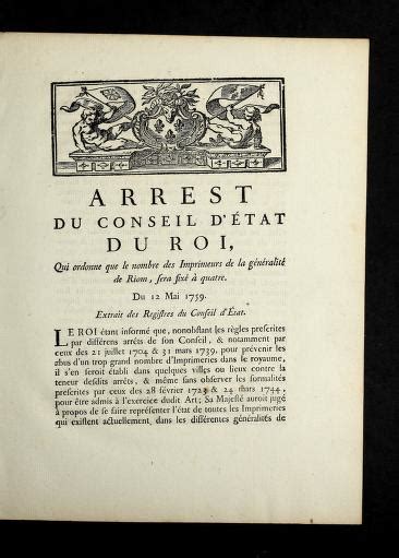 Arrest Du Conseil D E Tat Du Roi Qui Ordonne Que Le Nombre Des