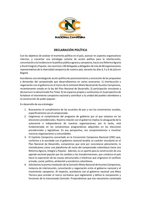 Convención Nacional Campesina on Twitter DECLARACIÓN POLÍTICA DEL