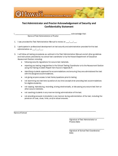 Fillable Online Test Administrator Proctor Confidentiality Agreement