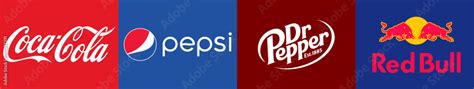 Coca Cola Carbonated Soft Drink Logo Set Pepsi Dr Pepper Red Bull