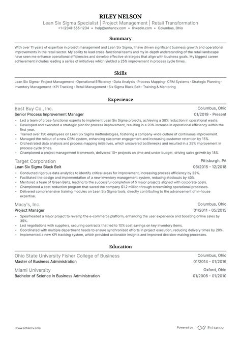 Six Sigma Resume Examples Guide For