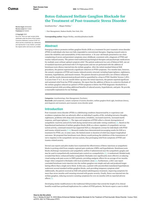 PDF Botox Enhanced Stellate Ganglion Blockade For The Treatment Of