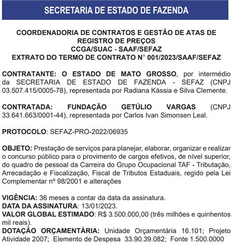 Concurso Sefaz Mt Iniciais De R Mil Fgv A Banca